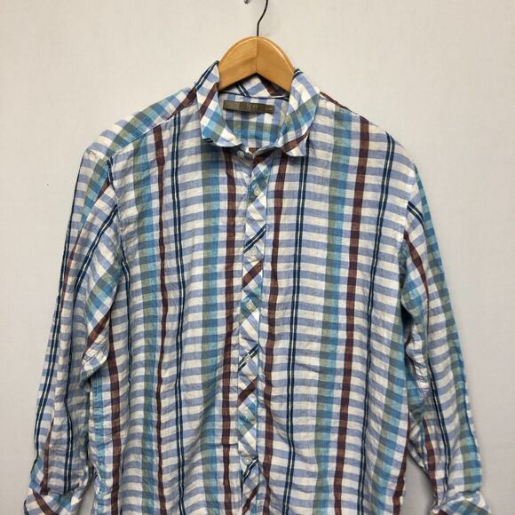 Raffi Linea Uomo Men Long Sleeve Linen Button Up Shirt Size Large Plaid M159 -22 - Picture 10 of 14